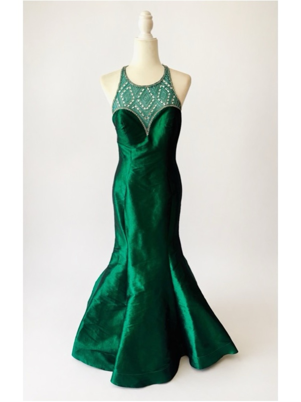 Mac Duggal Emerald Green Mermaid Gown | Beaded Halter Formal Dress